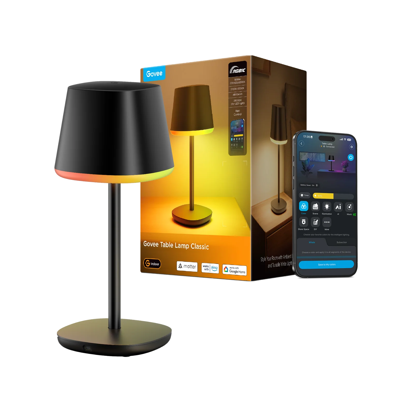 Govee Table Lamp Classic – RGBICWW Smart Trådløs Bordlampe, 4800mAh, 500lm, Matter, Oppladbar – Gratis frakt v:7899720 Govee Table Lamp Classic – RGBICWW Smart Trådløs Bordlampe, 4800mAh, 500lm, Matter, Oppladbar – Gratis frakt v:7899720