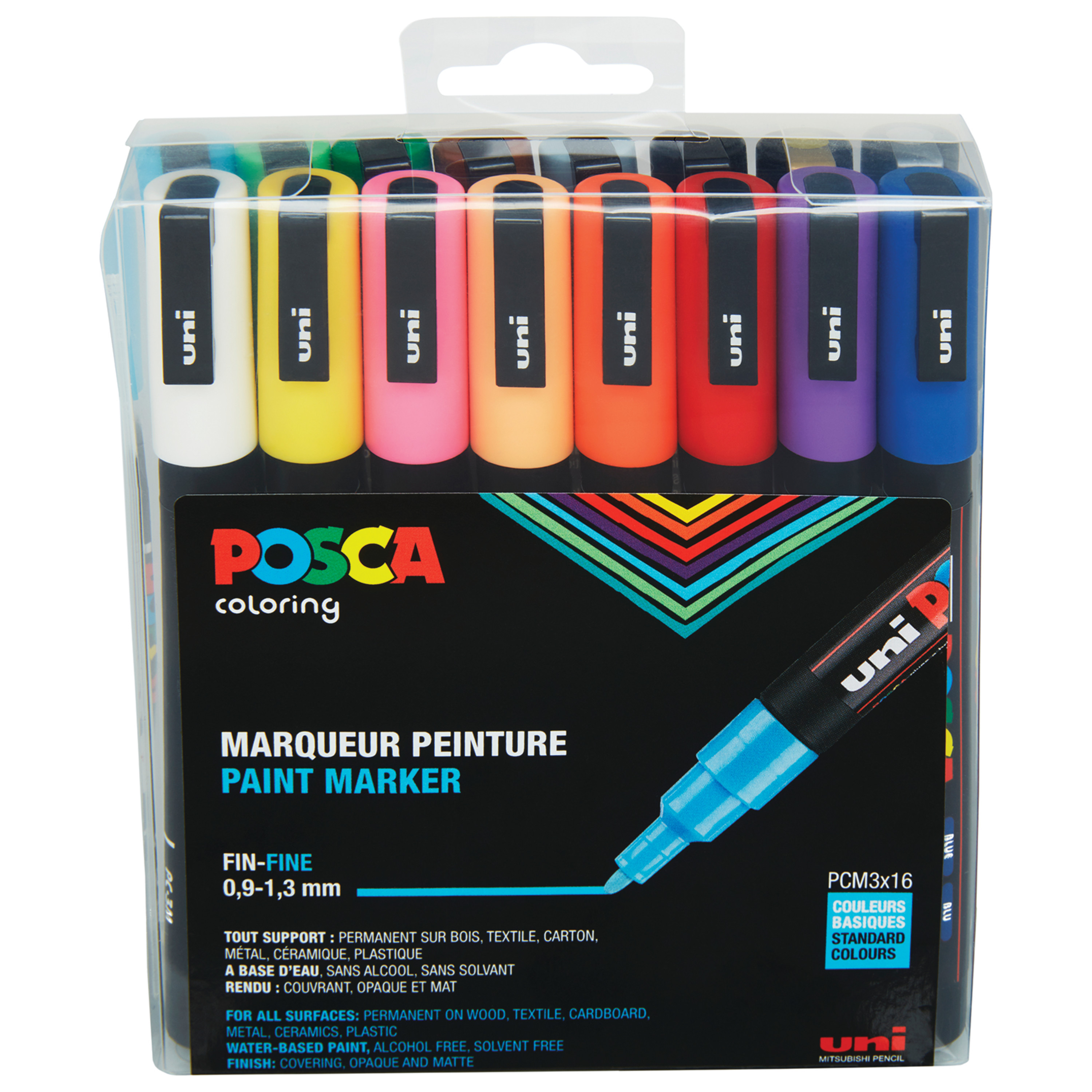 Posca - PC3M - Fine Tip Pen, 16 pc - Gratis frakt v:1475885