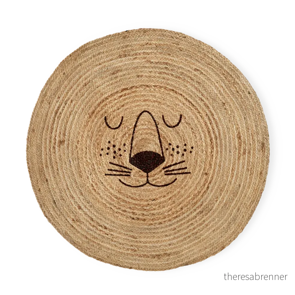 Rice - Jute Floor Mate with Lion Face - Natural v:7458656