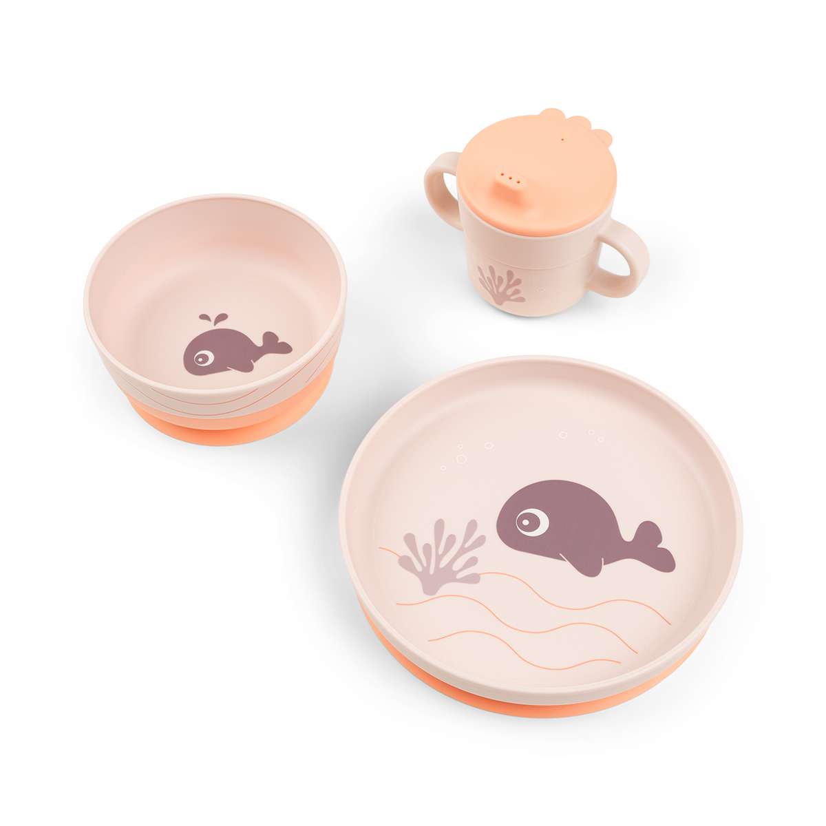 Done by Deer – Foodie dinner set with suction – Wally Powder – Plate: Ø 18 x H 3 cm, Bowl: Ø 12,5 x H 5,5 cm, Cup: Ø8 x H 9 cm v:8772758
