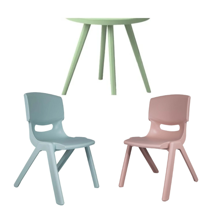 Oscar - Kids Table Pastel Green + Chairs Blue & Pink Set - Gratis frakt v:6362012