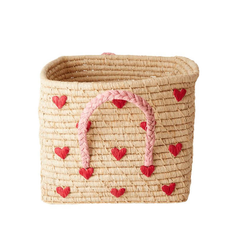 Rice – Small Square Raffia Basket with Handles – Hearts – Hearts v:6025465