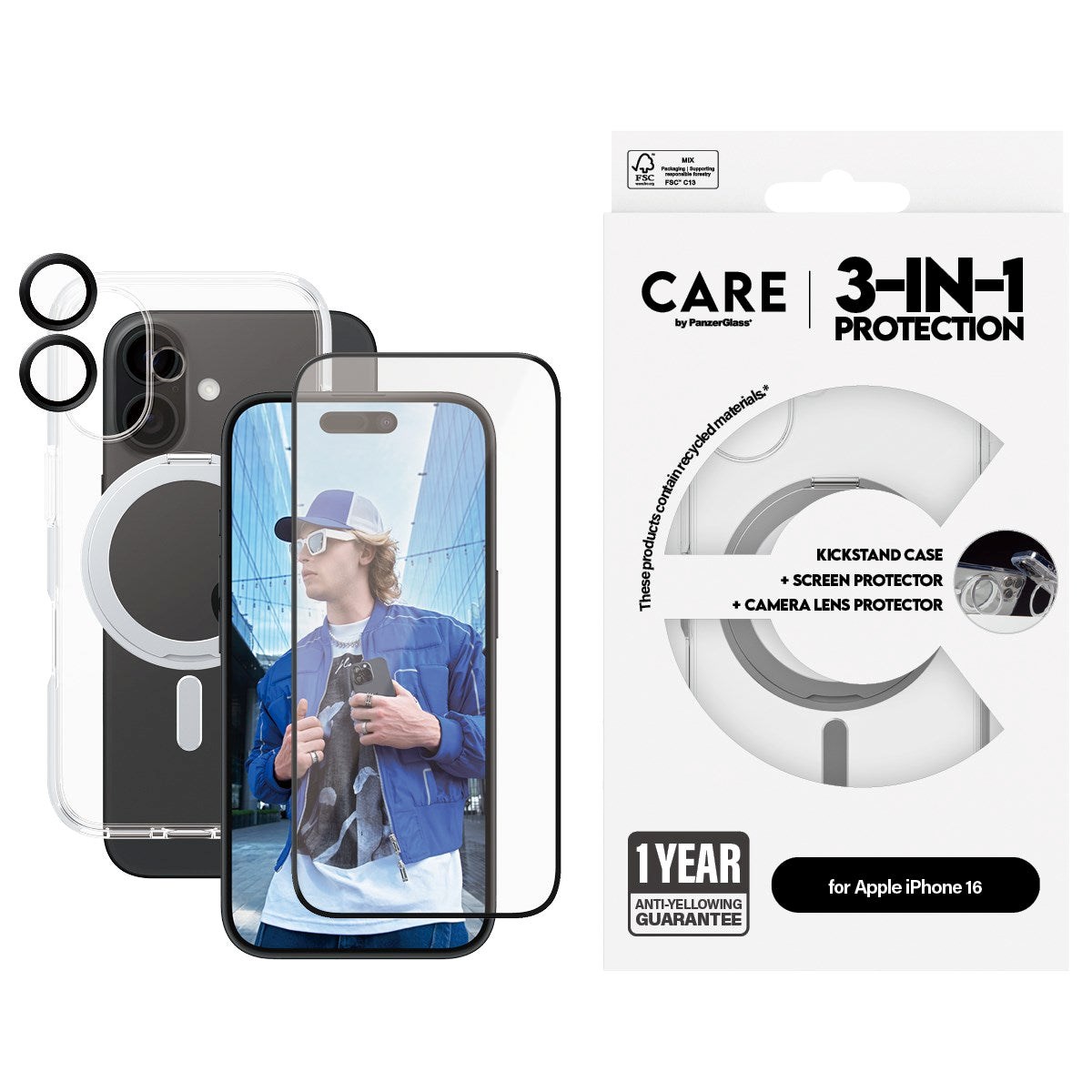 CARE by PanzerGlass - 3-in-1 Ceramic Bundle - iPhone 16 - Gratis frakt v:5347967