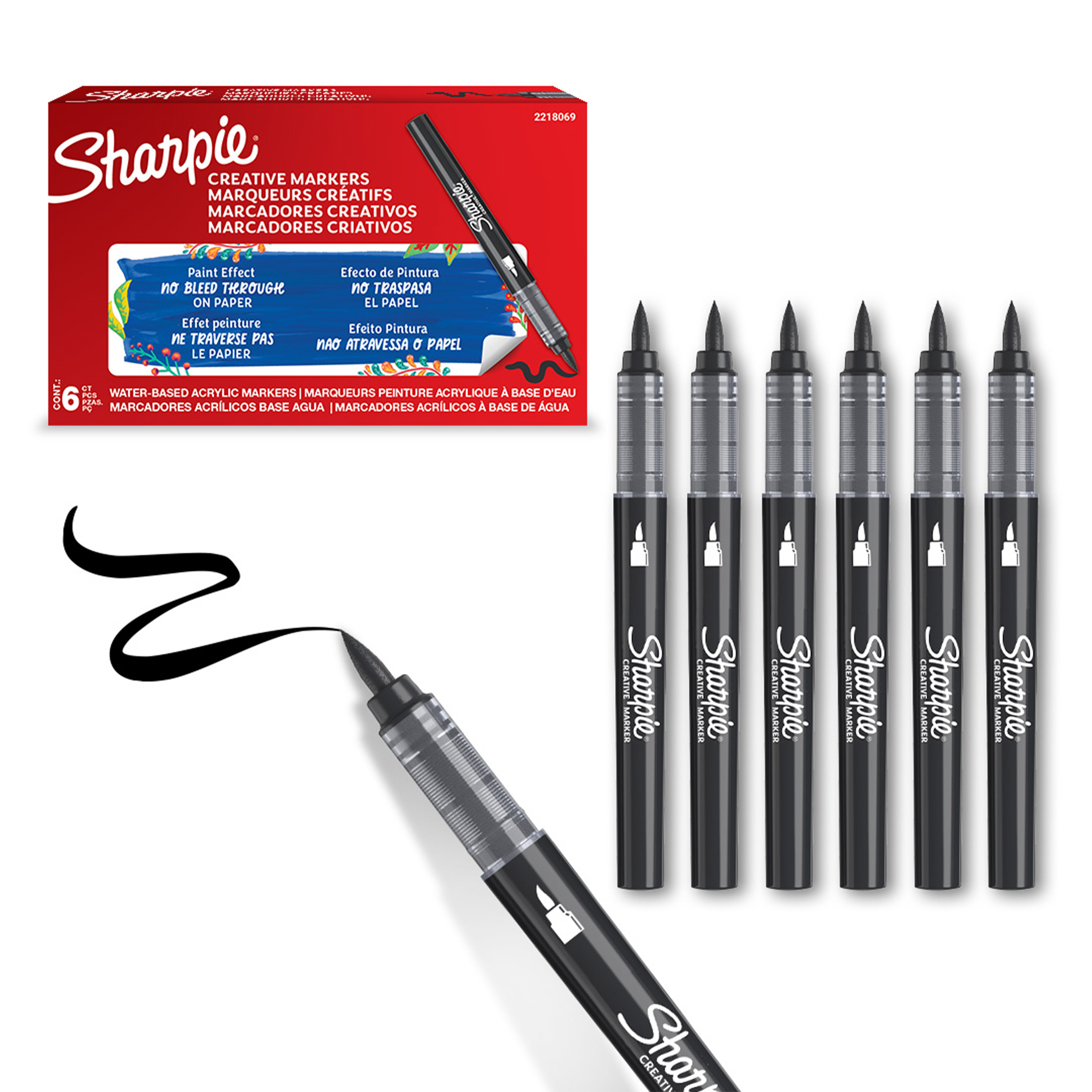 Sharpie - Creative Marker Acrylic Paint Pens - Brush Tip Water-Based Paint Markers - Black - 6 Count (2218069) v:5487641