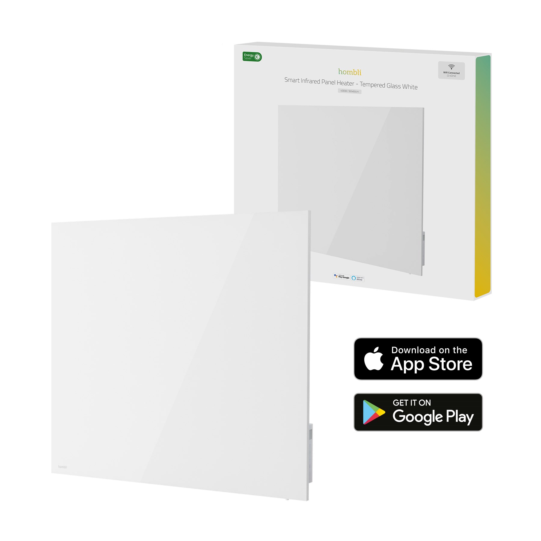 Hombli - Smart IR Glass Heatpanel 400W, White - 400W - Gratis frakt v:4207396