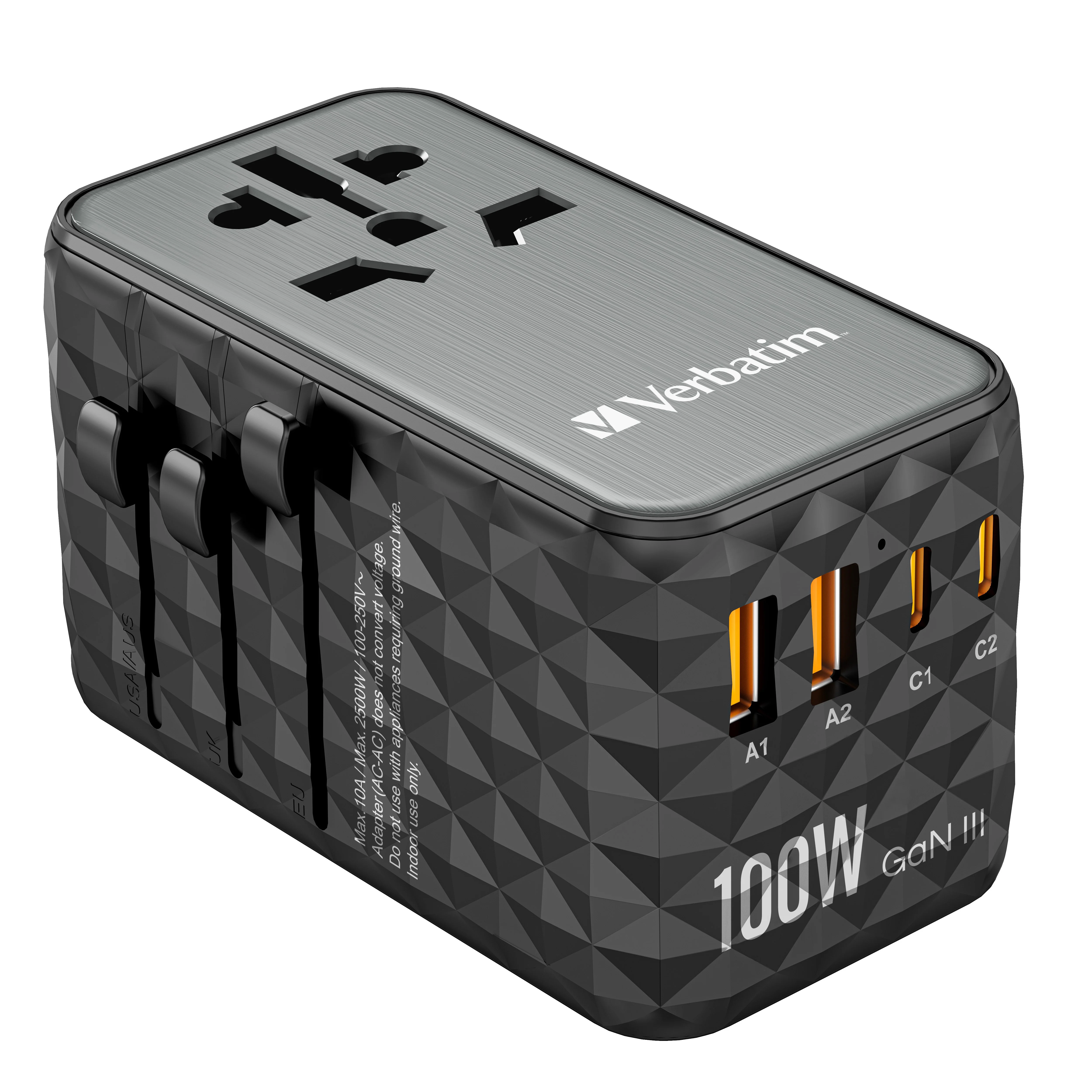 Verbatim – GaN III Universal Travel Adapter UTA-06 PD100W QC 4+ – Gratis frakt v:2115225