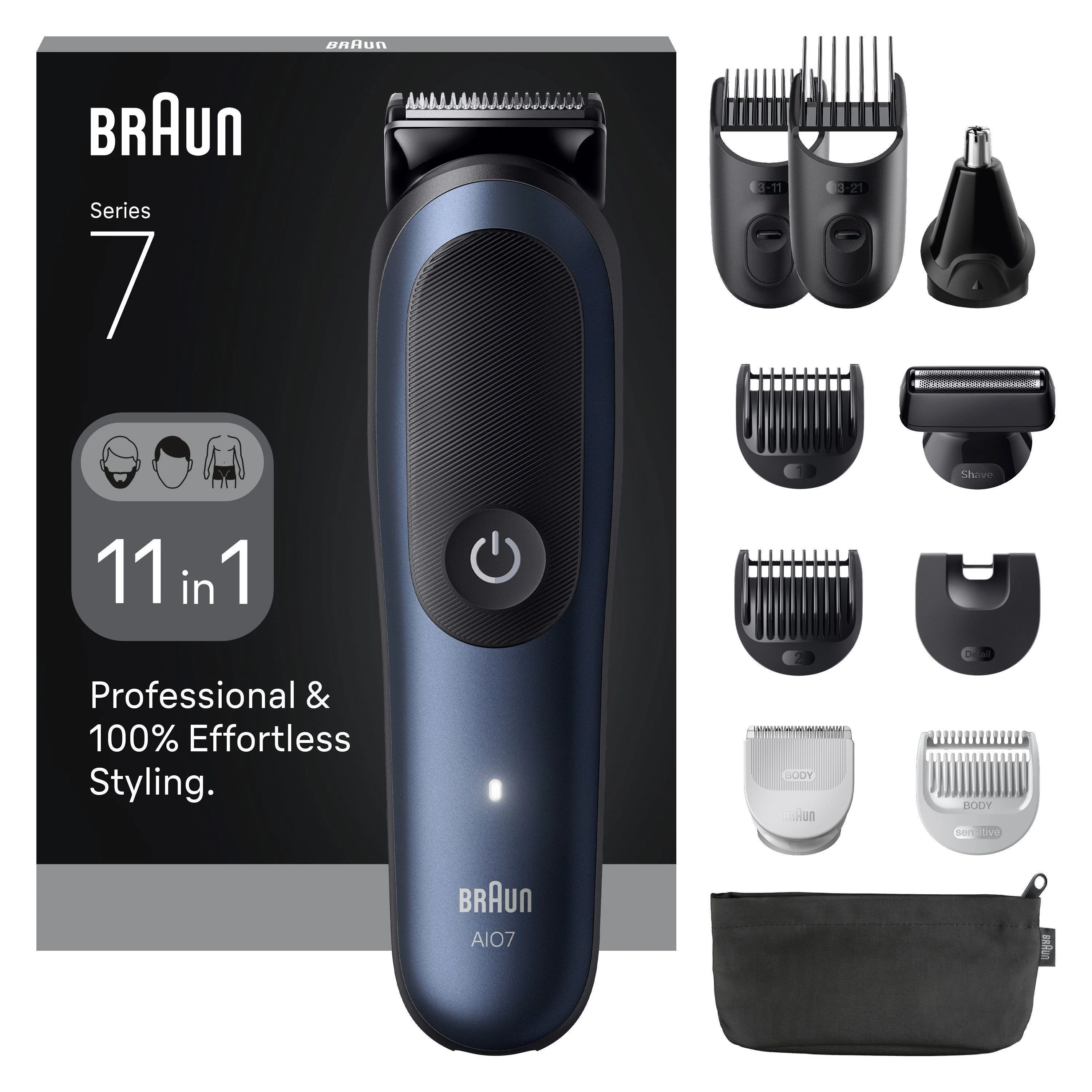 Braun - All-in-One Series 7, 11-i-1 Groomingsett, AIO7540 - Black / Deep Blue - Gratis frakt v:4521793