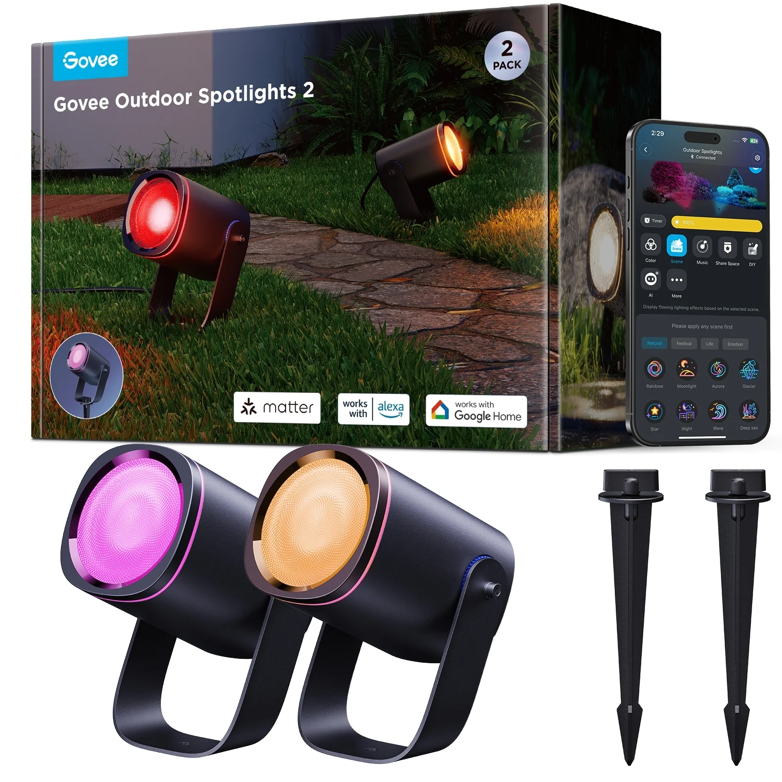 Govee – Utendørs Smart Lysslynge med Klare Pærer – RGBWIC, 16M, AI-effekter, IP67 – Gratis frakt v:7881406