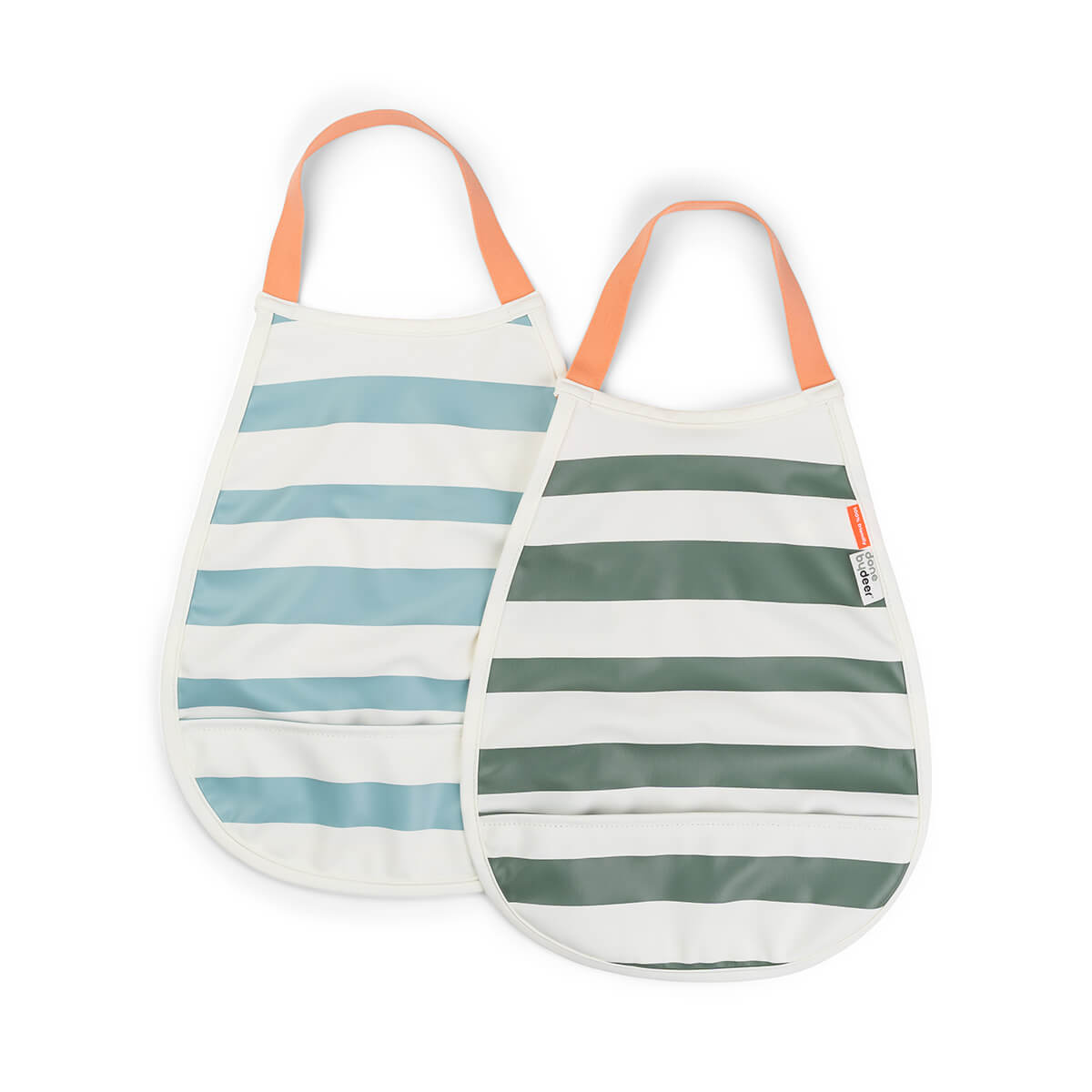 Done by Deer – Pull-over bib 2-pack – Stripes Blue/Green – 35 x 26,5 cm v:6087047