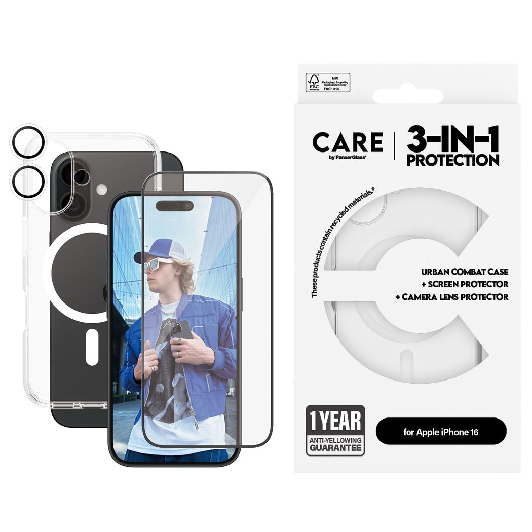 CARE by PanzerGlass - 3-in-1 - iPhone 16 - Bundle - Gratis frakt v:9663610