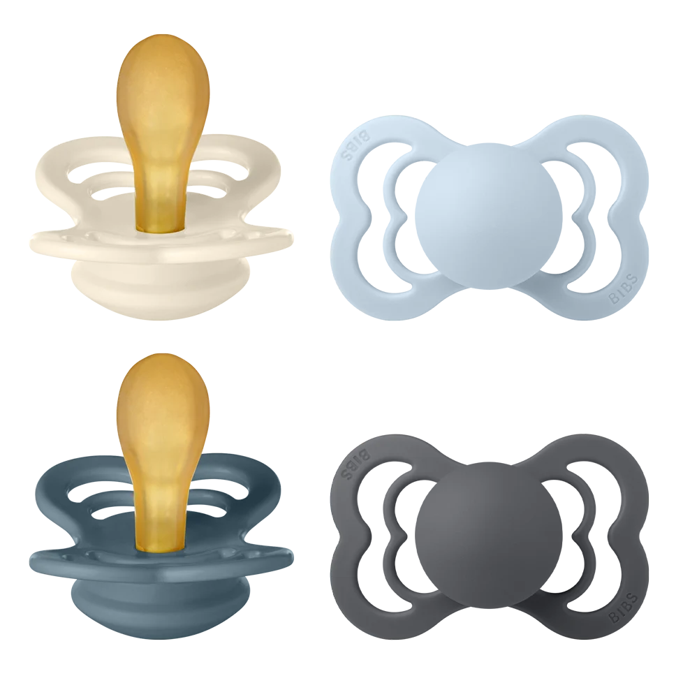 BIBS – Pacifier Supreme 4 PACK Latex – Ivory/Baby Blue/Petrol/Iron – Size 2 v:5674114 BIBS – Pacifier Supreme 4 PACK Latex – Ivory/Baby Blue/Petrol/Iron – Size 2 v:5674114
