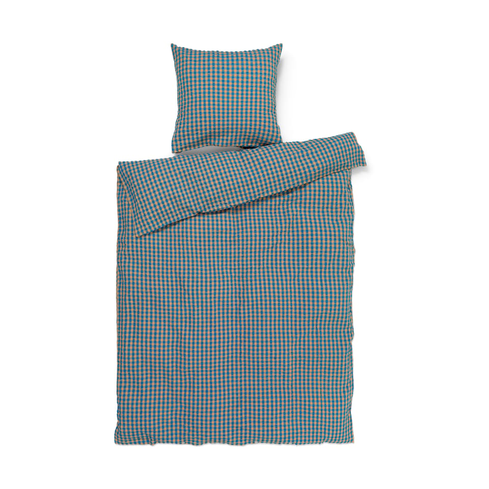 Juna – Bæk&Bølge Sengesett 140×200 cm – Blå & Oker – Blue & Okker – Gratis frakt v:3734641