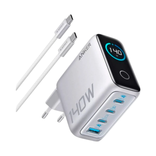 Anker – Lader (140 W, 4 porter, PD 3.1) med USB-C-kabel – Gratis frakt v:6416662