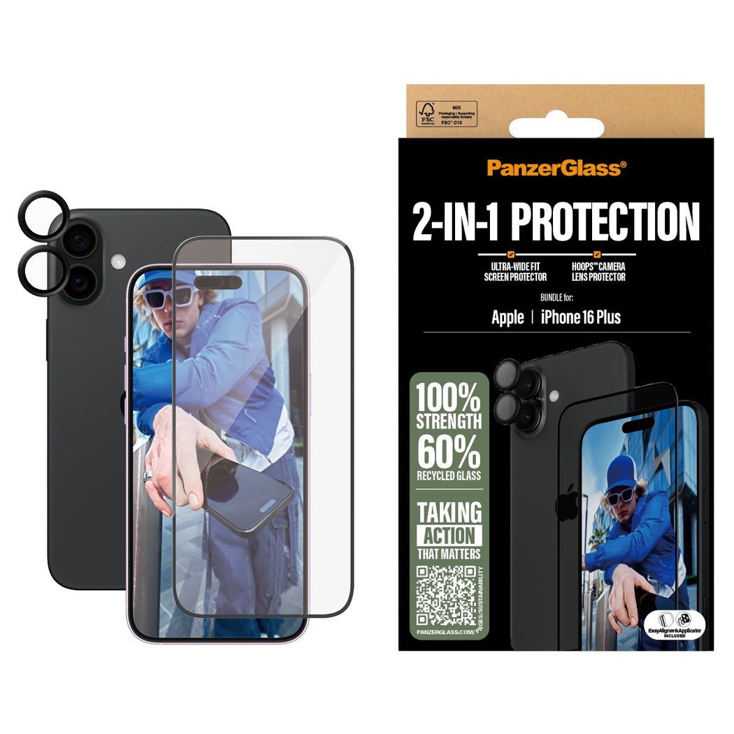 PanzerGlass – 2-i-1 skjerm- og kamerabeskyttelsespakke til iPhone 16 Plus v:7704538