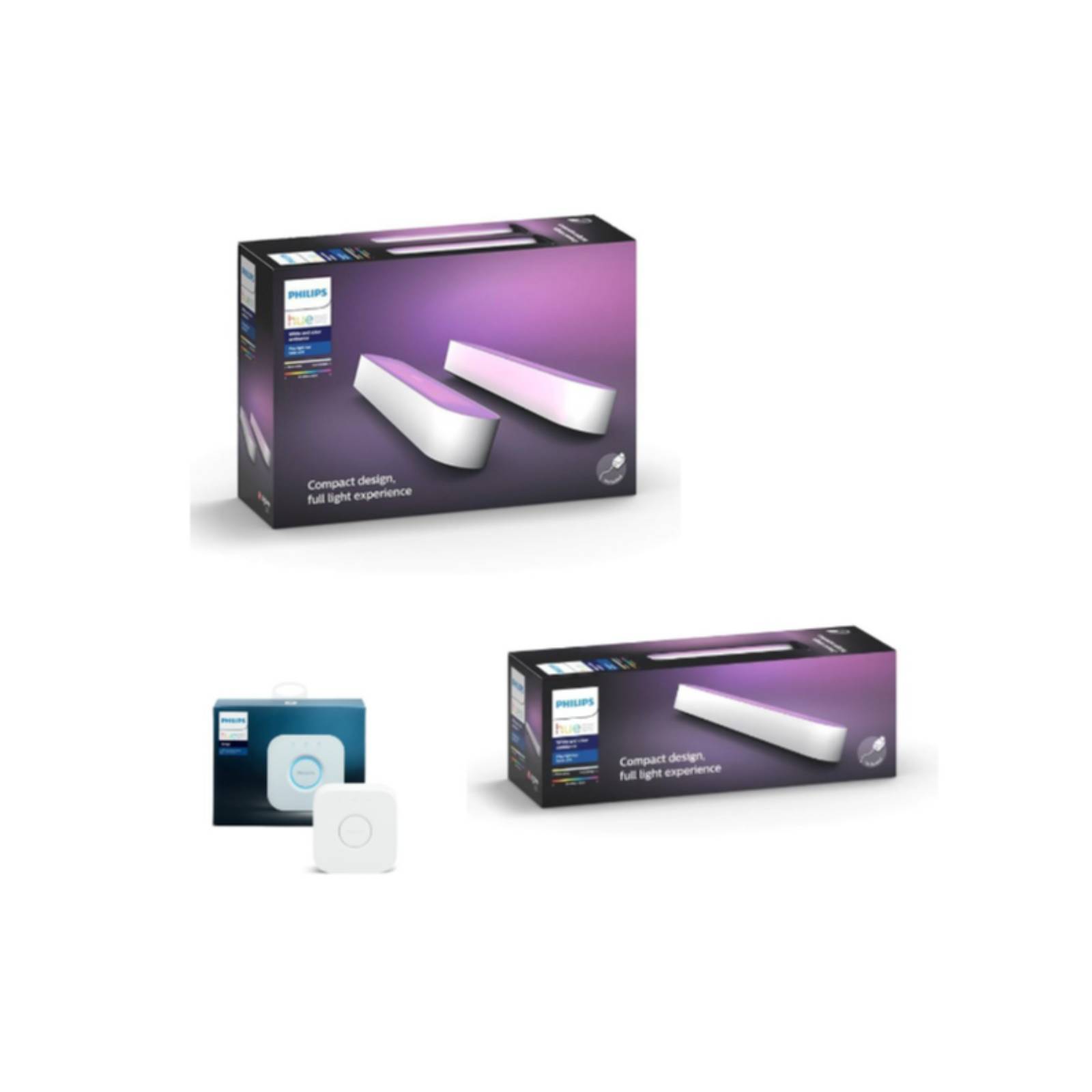 Philips Hue - Play Light Bar 2-pakning Hvit & Light Bar Enkeltpakke & Hue Bridge - Pakke - Gratis frakt v:9335483
