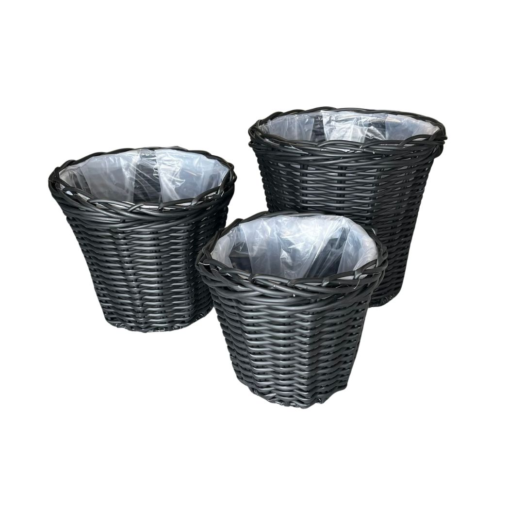 Scandinavian Collection – Rattan Plant Baskets – Black – Set of 3 (Large: Diameter 32 cm x Height 29 cm, Medium: Diameter 28 cm x Height 24 cm, Small: Diameter 24 cm x Height 19 cm) v:3129524 Scandinavian Collection – Rattan Plant Baskets – Black – Set of 3 (Large: Diameter 32 cm x Height 29 cm, Medium: Diameter 28 cm x Height 24 cm, Small: Diameter 24 cm x Height 19 cm) v:3129524