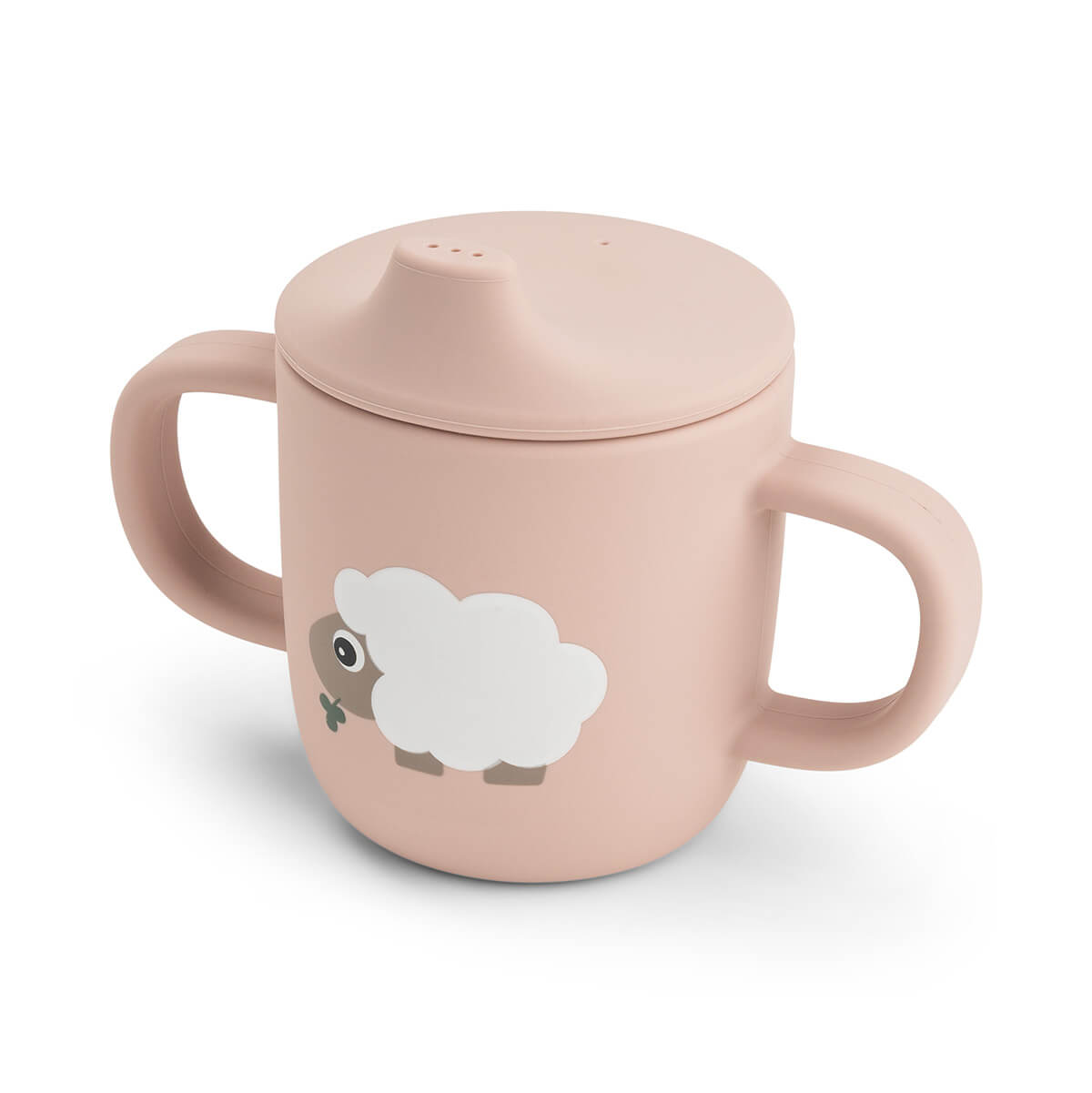 Done by Deer - Silicone spout cup with 2 handles - Tiny farm Powder - Ø6,5 x H 9 cm v:1953472