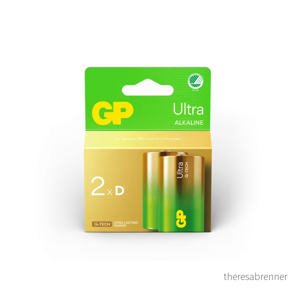 GP - Ultra Alkaline Battery, Size D, 13AU/LR20, 1.5V (2-pack) v:4634162