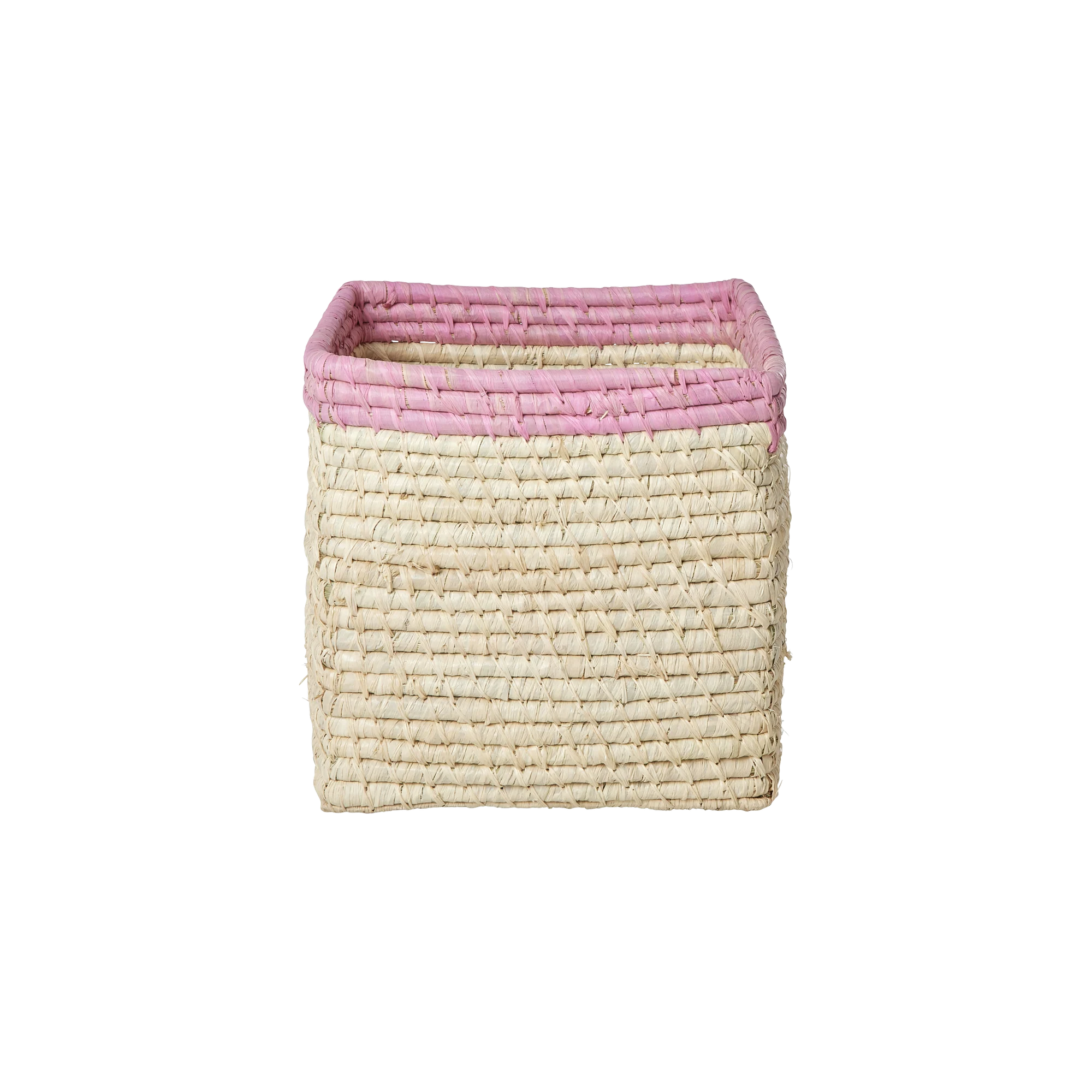 Rice – Raffia Basket without Handles in Nature with Soft Pink Border – 20 cm x 20 cm x 20 cm – natural with soft pink border v:3413716 Rice – Raffia Basket without Handles in Nature with Soft Pink Border – 20 cm x 20 cm x 20 cm – natural with soft pink border v:3413716