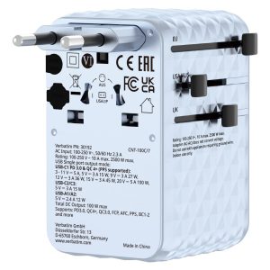 Verbatim – Charge 'n' Travel 100W Universal Travel Adapter with retractable cable Blue – Gratis frakt v:3754377 Verbatim – Charge 'n' Travel 100W Universal Travel Adapter with retractable cable Blue – Gratis frakt v:3754377