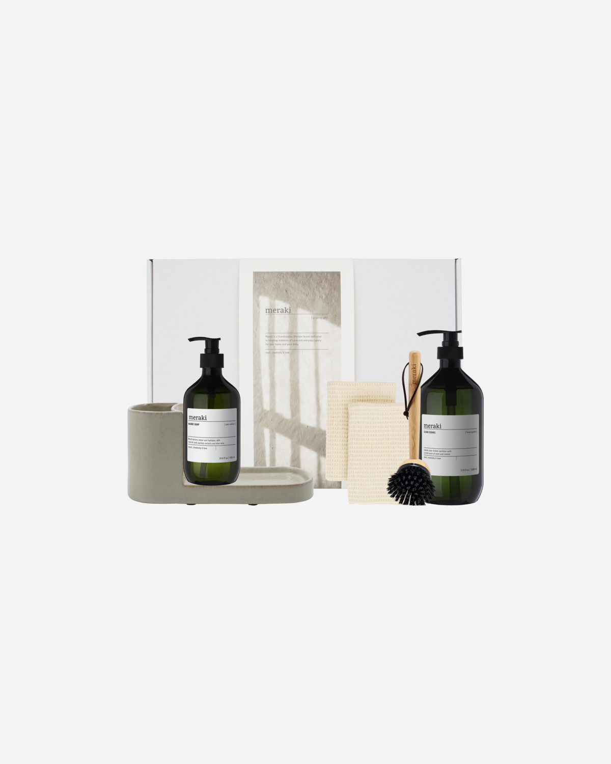 - Gift Box with Grey Holder, Nature Brush, Anti-Odour Hand Soap, Forest Garden Dish Wash - White - 490 ml - 1000 ml - Gratis frakt v:1921422