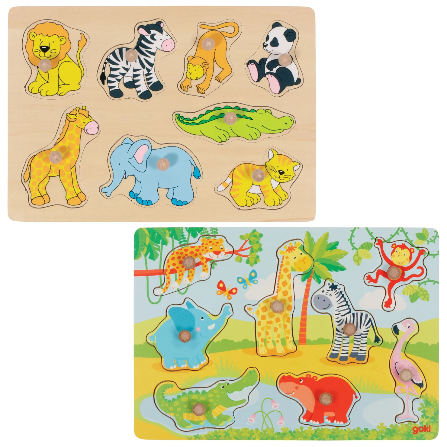 GOKI – African baby animals & Zoo animals, Lift out puzzle (1240209/1240262) v:6926022