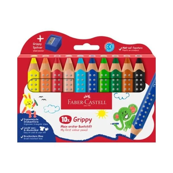 Faber-Castell – Colour Pencil Grippy Set of 10 with Sharpener (110636) v:1562847 Faber-Castell – Colour Pencil Grippy Set of 10 with Sharpener (110636) v:1562847