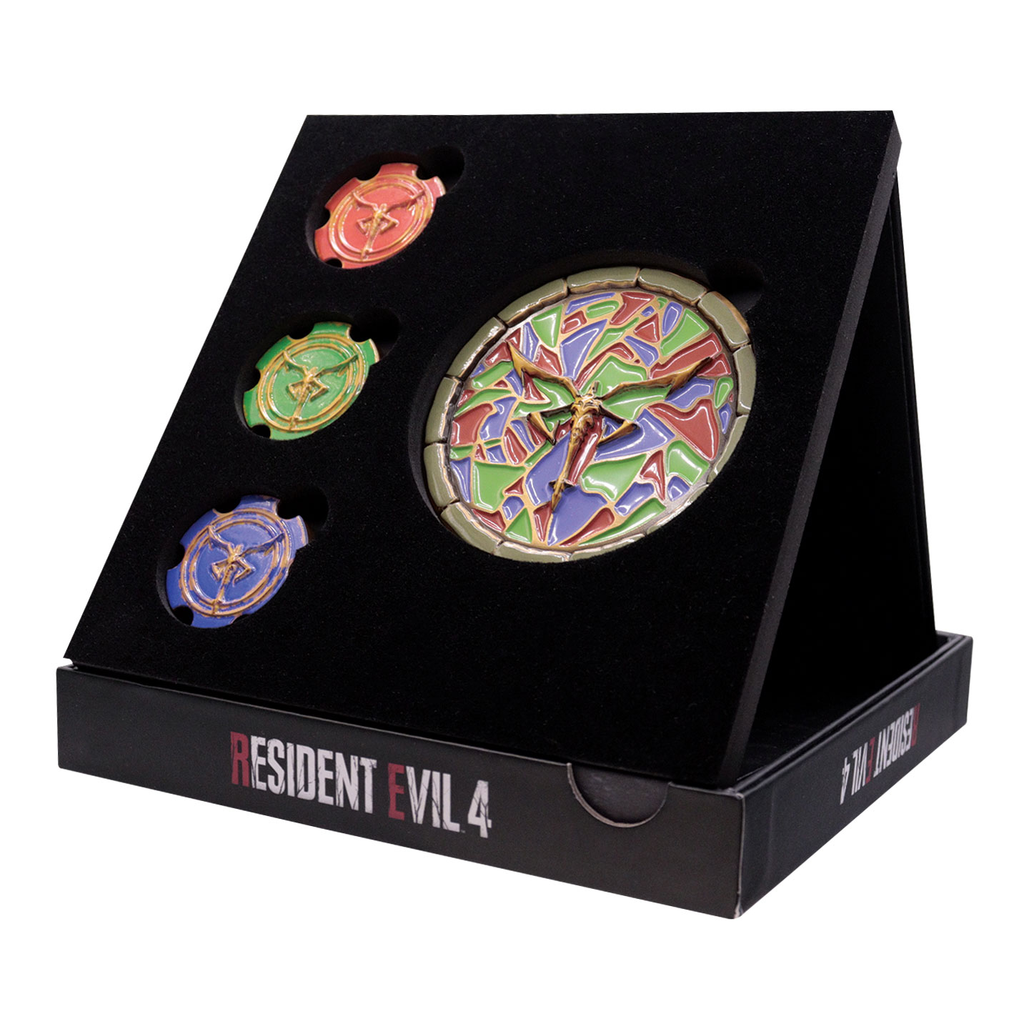 Envil – Resident Evil 4 Limited Edition Church Puzzle Medallion Set – Three smaller medallions: 38mm diameter each, One larger medallion: 85mm diameter, Total height: 18cm v:8532579