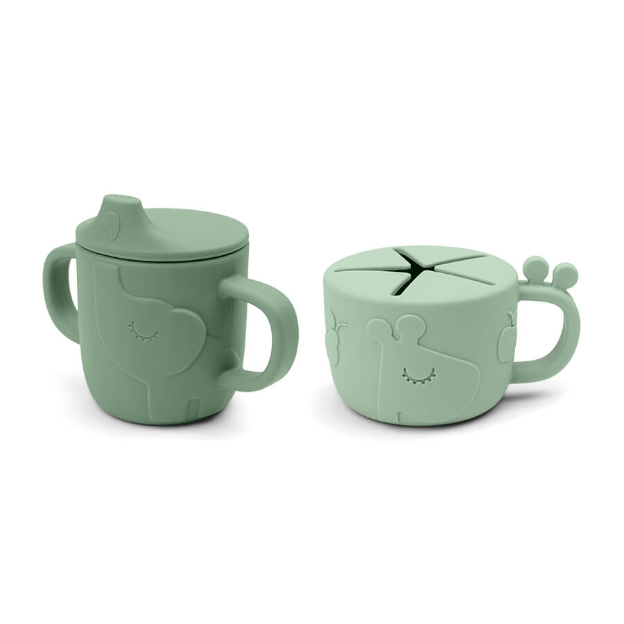 Done by Deer – Peekaboo Spout/Snack Cup Set Deer Friends – Green – Tudkop: Ø6,5 x H 9 cm, Snack Kop: Ø8 x H 6,5 cm v:8884864