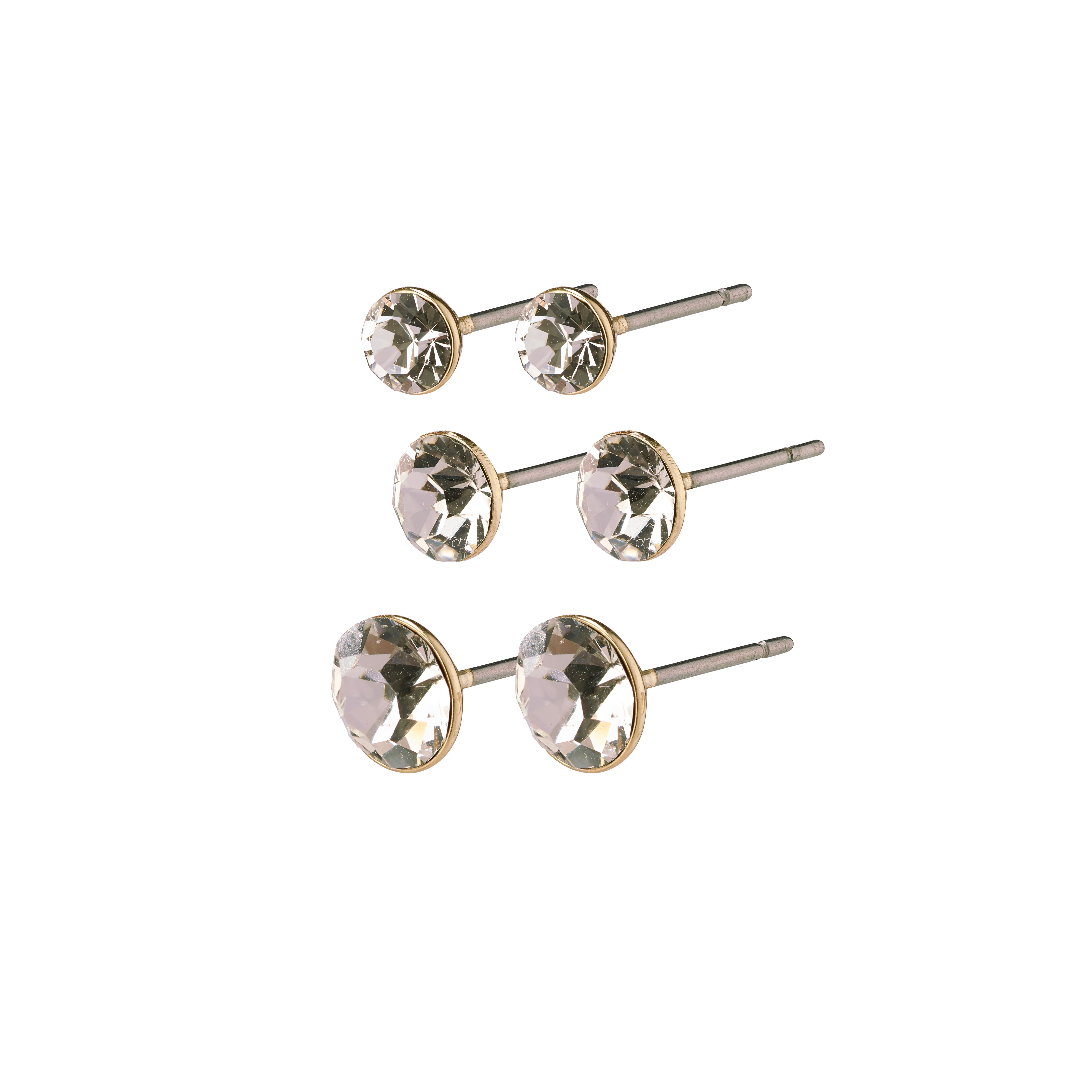 PILGRIM - MILLIE Crystal Earrings 3-in-1 Set - Gold-Plated - Diameter 4 mm/5 mm/6 mm v:6051578