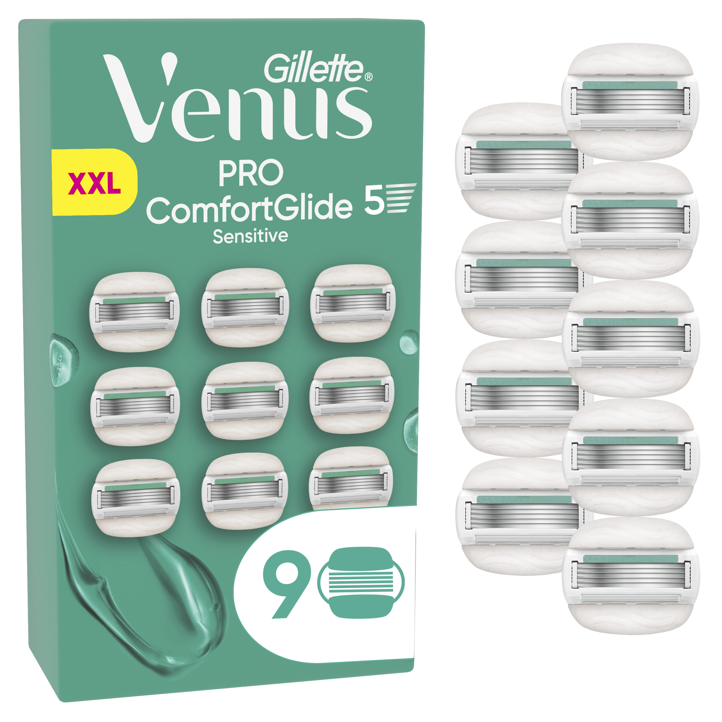 Venus - Pro ComfortGlide Sensitive barberblader - Grønn/Hvit - 9 stk - Gratis frakt v:8276017