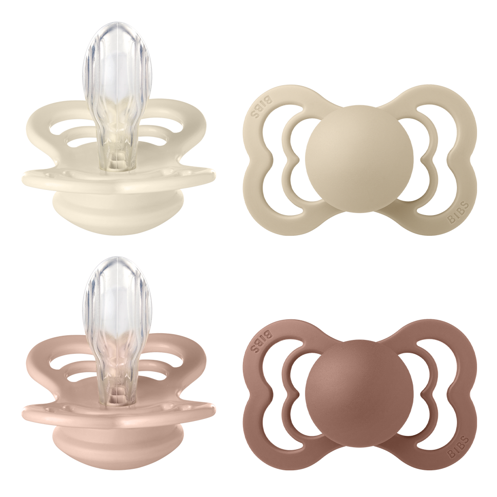 BIBS - Pacifier Supreme 4 PACK Silicone - Ivory/Vanilla/Blush/Woodchuck - Size 2 v:7370864