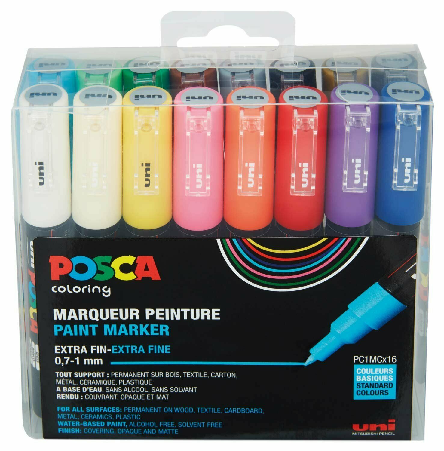 Posca - PC1MC - Extra Fine Tip Pen - Basic Colors, 16 pc - Gratis frakt v:8891597