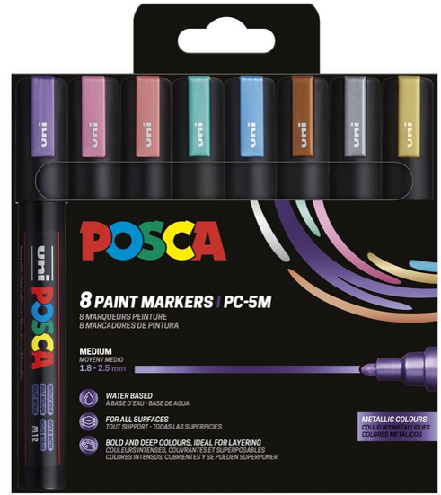 Posca - Medium Tip Pen - Metallic colors, 8 pc (401668) v:5258275