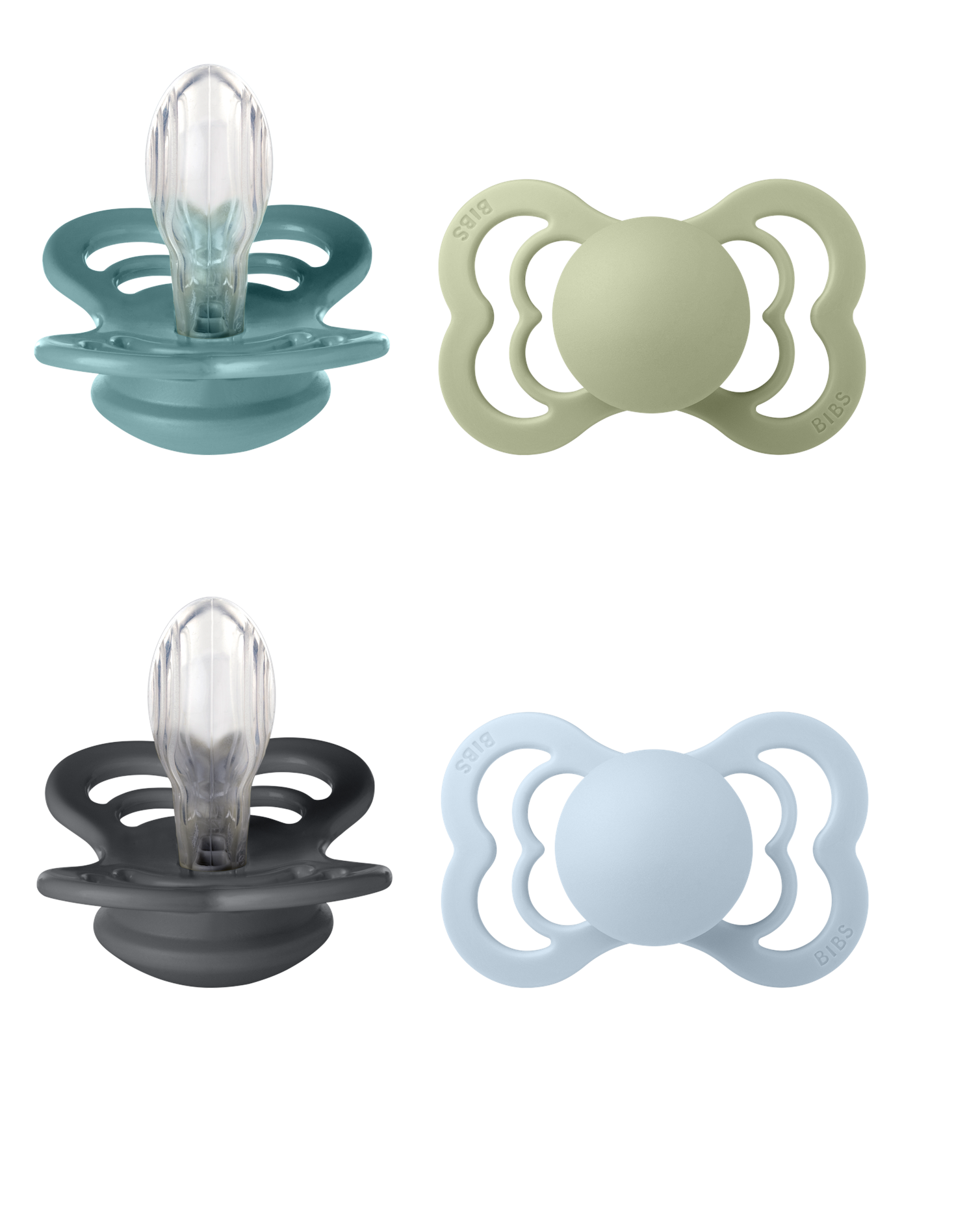 BIBS - Pacifier Supreme 2x 2 PACK - Island Sea/Sage & Iron/Baby Blue - Size 2 v:9077160