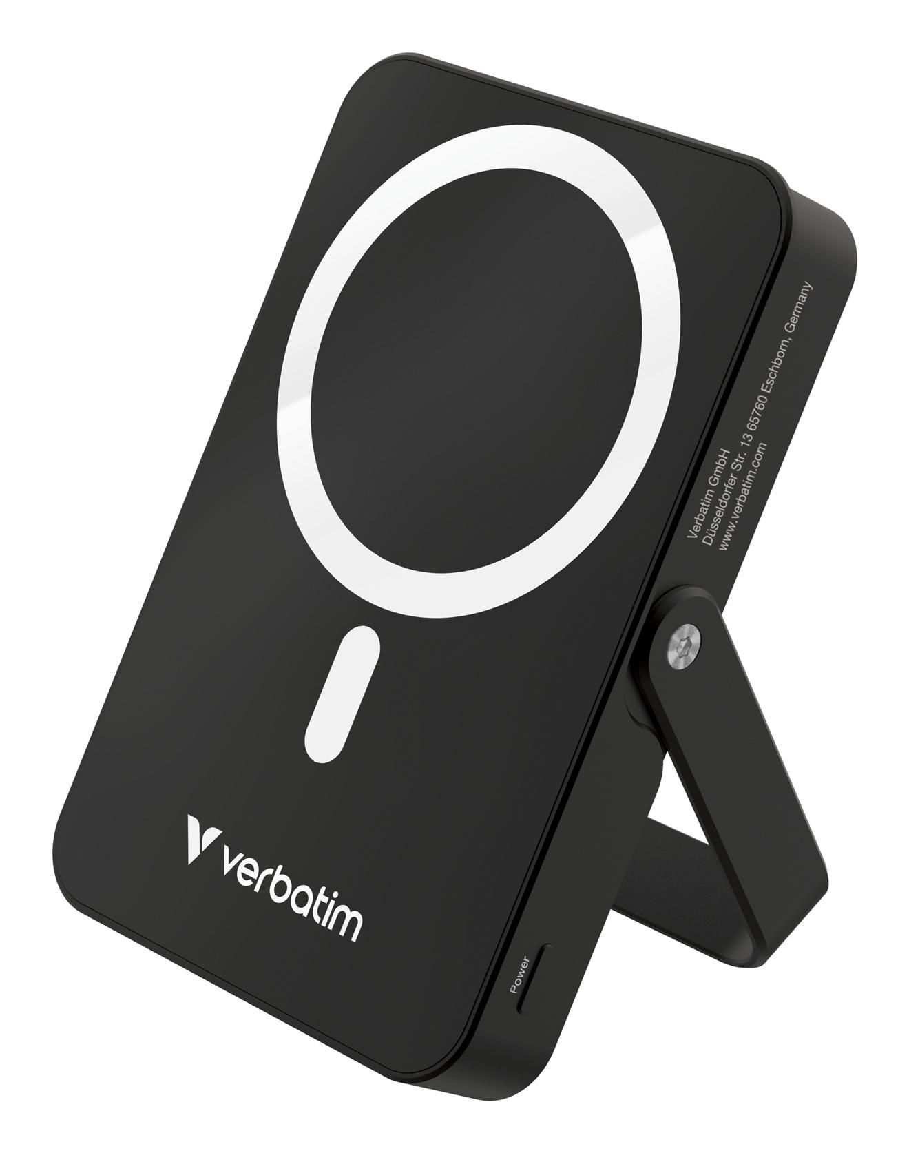 Verbatim - Charge 'n' Go Magnetic Wireless Power Bank with stand - 10000 mAh - Glass Black v:4851388