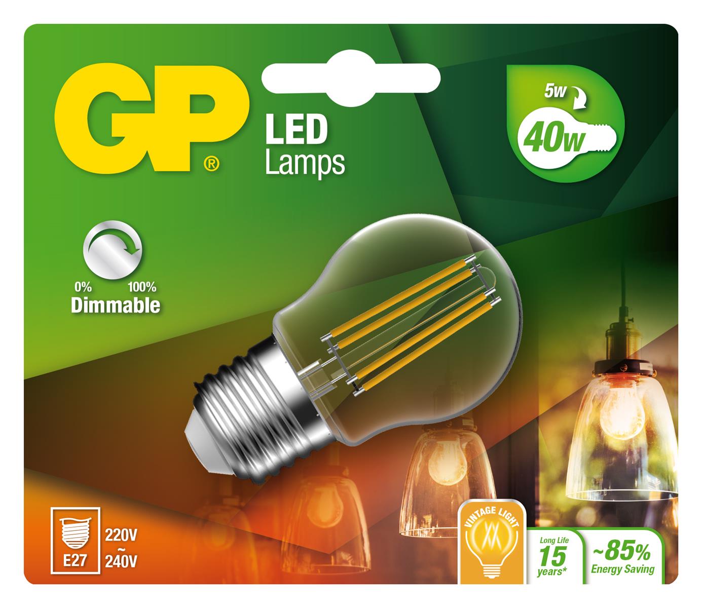 GP - LED Lamp Filament Mini Globe, E27, DIM, 5W (40W), 470lm v:6288268
