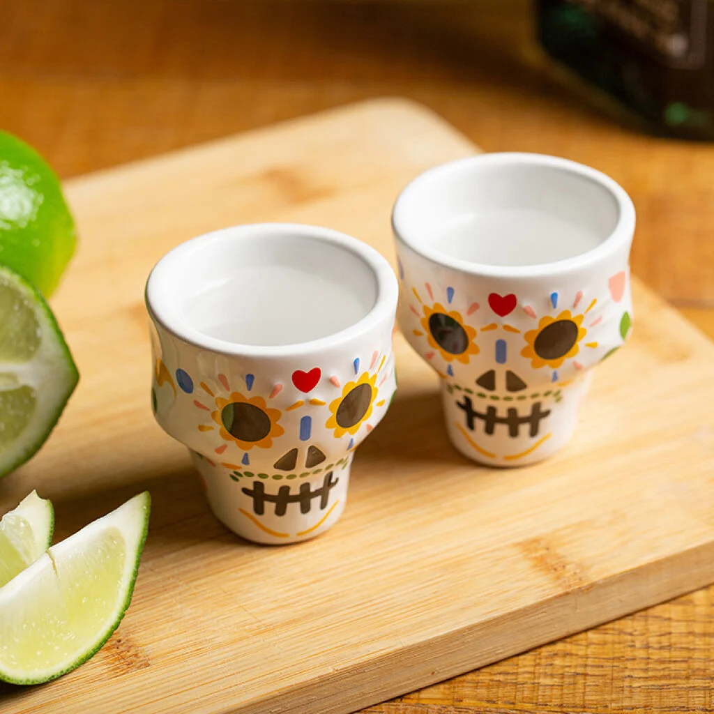 Kikkerland - Sugar Skull Shot Glasses - Colorful - Diameter: 2 inches, Height: 2.25 inches v:7536644