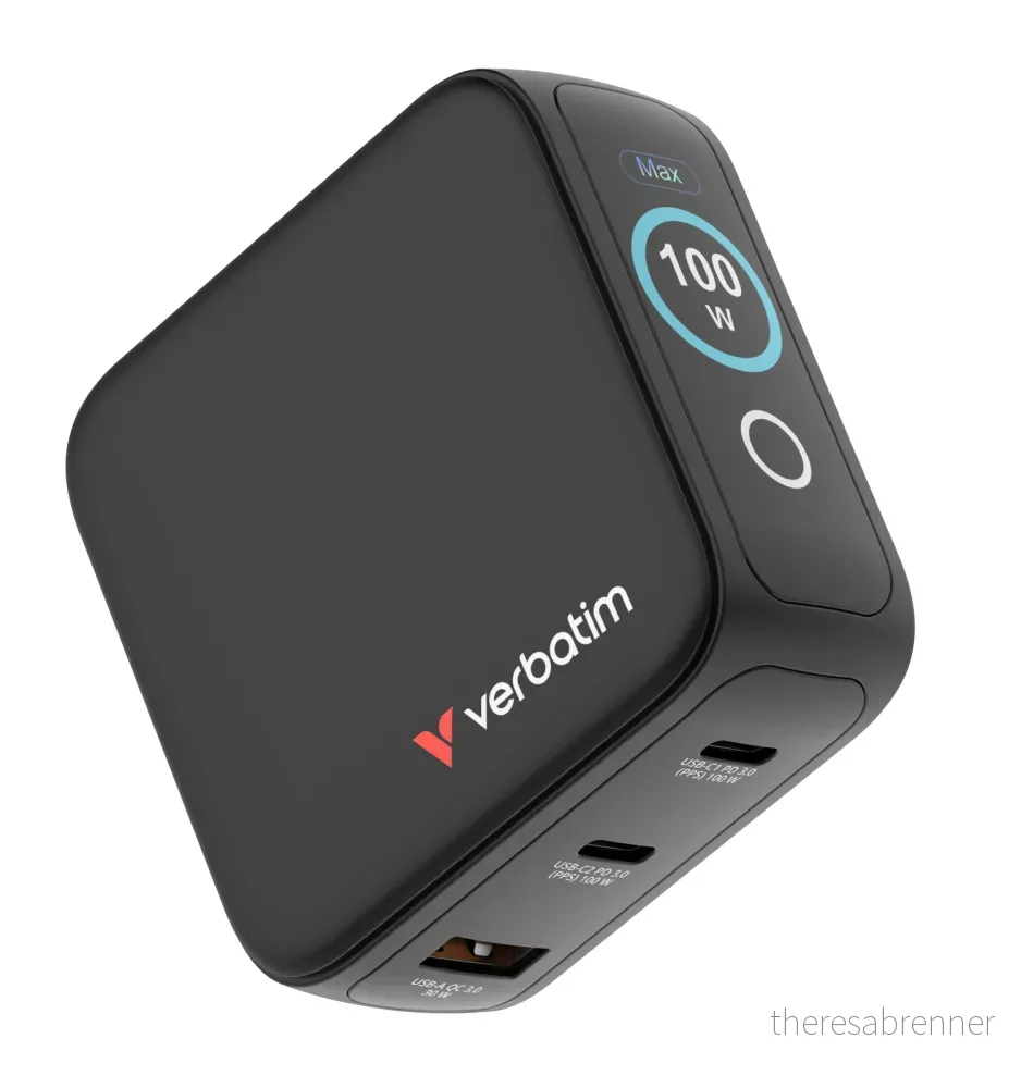Verbatim - Mini GaN Charger 3-port 100W with Display - 3-port 100W - Gratis frakt v:2290339