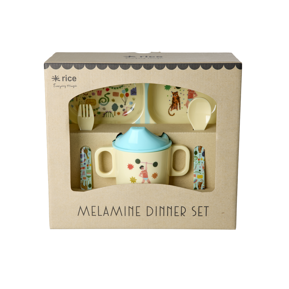 Rice - Melamine Baby Dinner Set - Fun Fair Print - Mint and Blue v:3951767