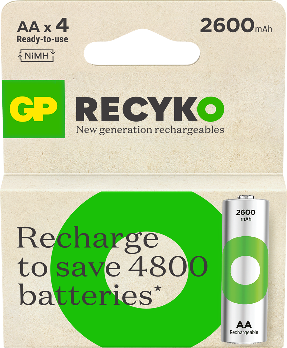 GP - ReCyko Rechargeable Battery Size AA, 2600 mAh, 4-pack v:9953507