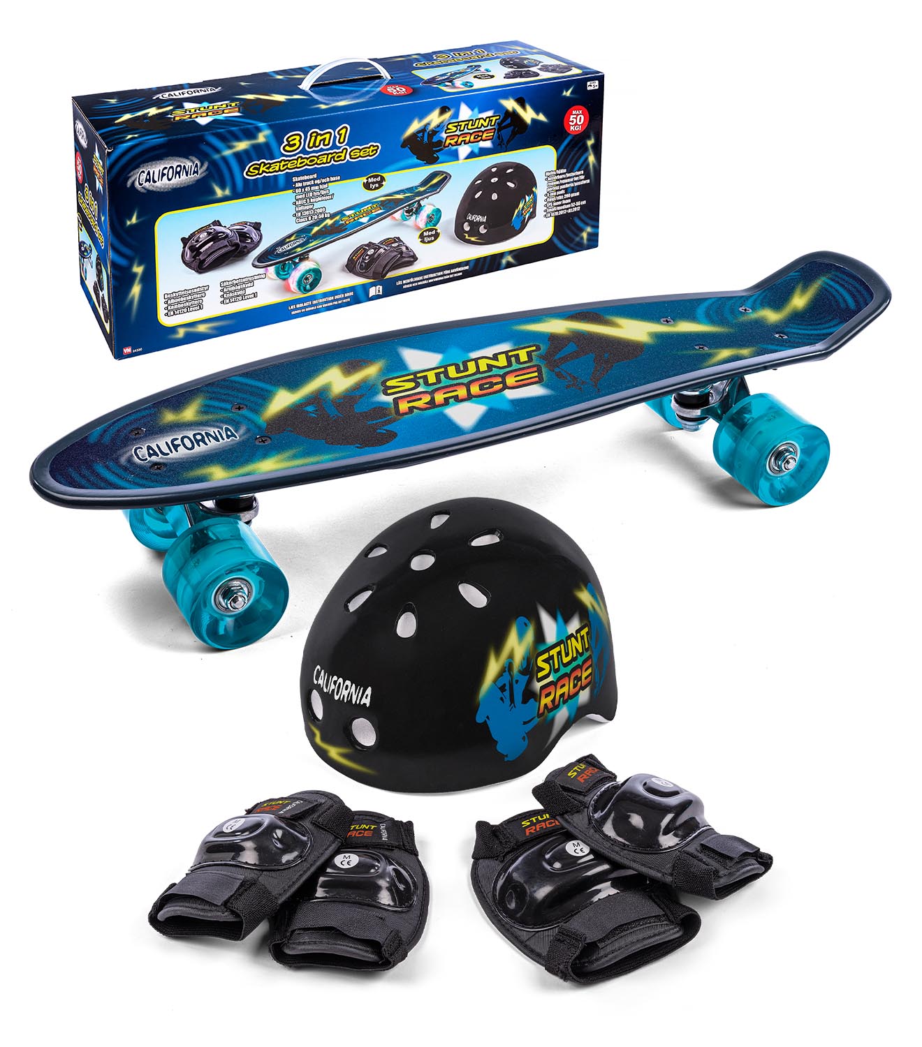 California - Skateboard with safety equipment (24300) - Gratis frakt v:4422233