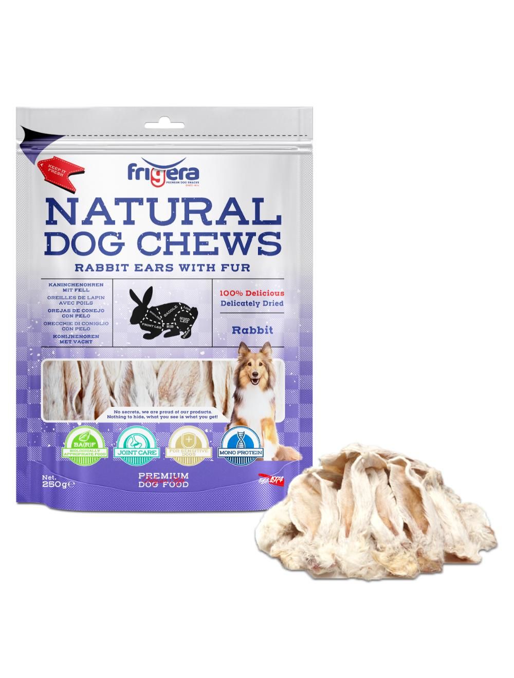 Frigera - Natural Dog Chews Rabbit ears with fur 250 g - (402285861849) v:1425383