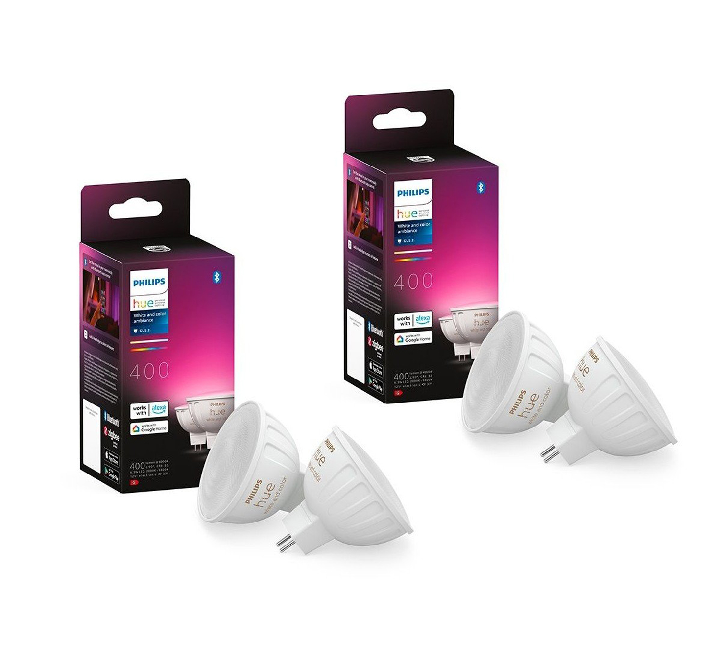 Philips Hue -2x Color LED Spot - 12V - MR16 / GU5.3 - 2-pak 4 pcs - Bundle - Gratis frakt v:2149876