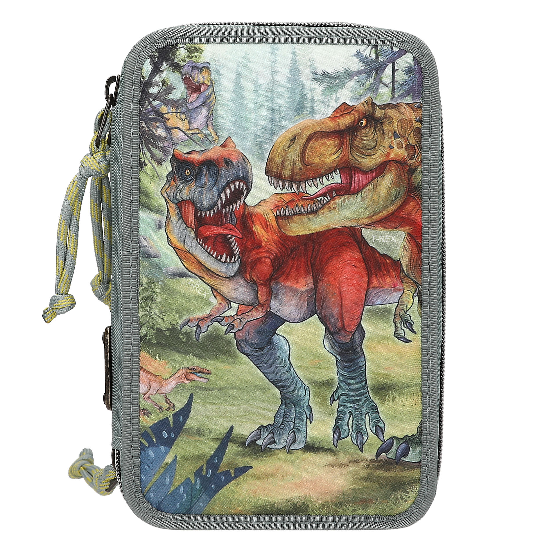 Dino World - Triple Pencil Case BITE - Grey-Green - Gratis frakt v:3138580