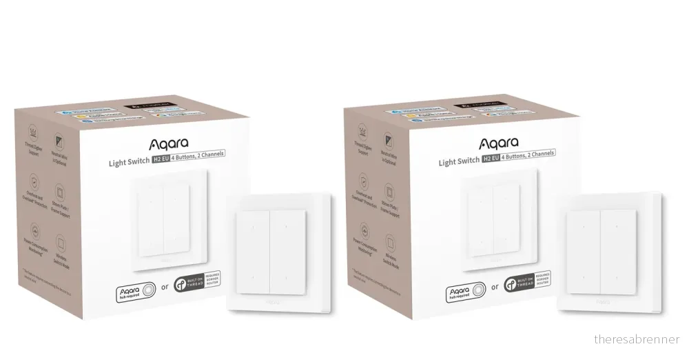 Aqara - 2x Light Switch H2 EU (4 Buttons, 2 Channels) - Bundle - Gratis frakt v:3285155