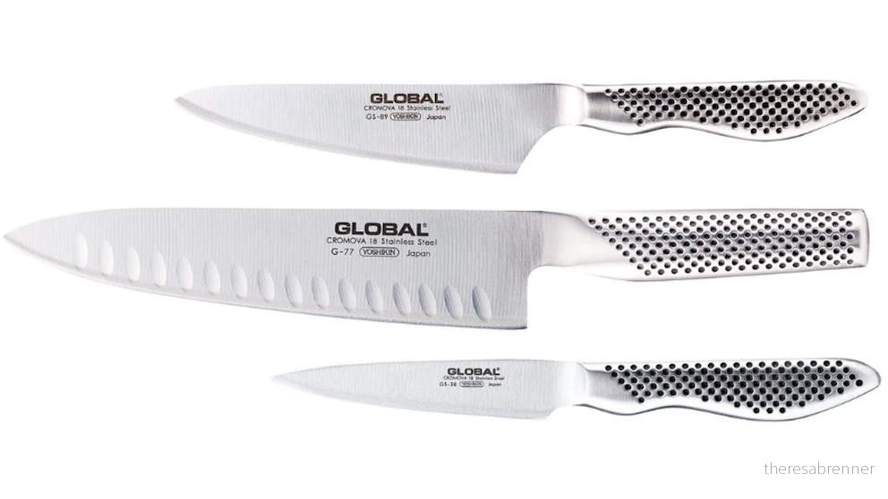 Global - Classic 3 Piece Knife Set with Fluted Cooks Knife (G-773889) - Gratis frakt v:4296376