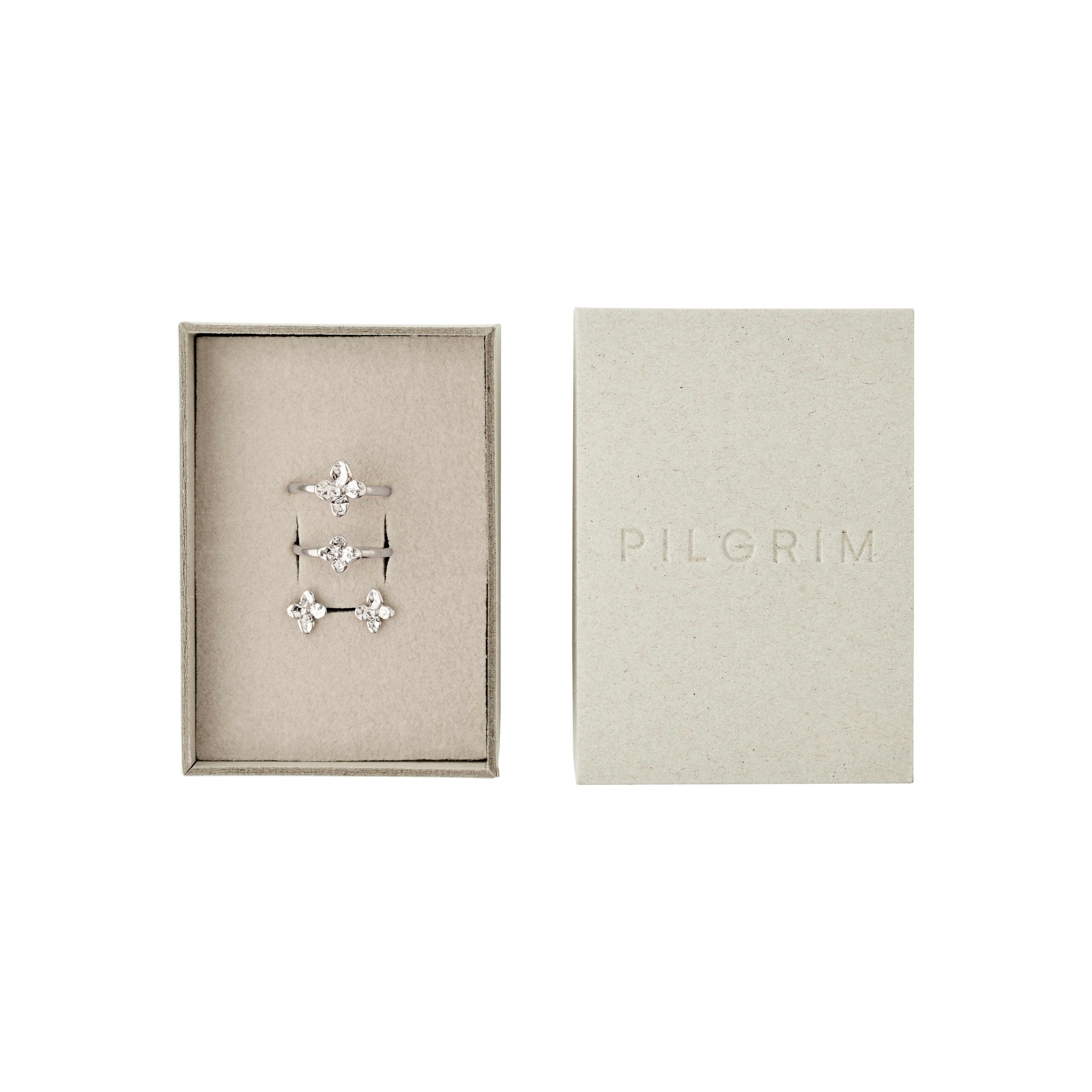 PILGRIM - SANINE Gift Set, Rings & Earstuds - Silver-Plated - Gratis frakt v:4421552