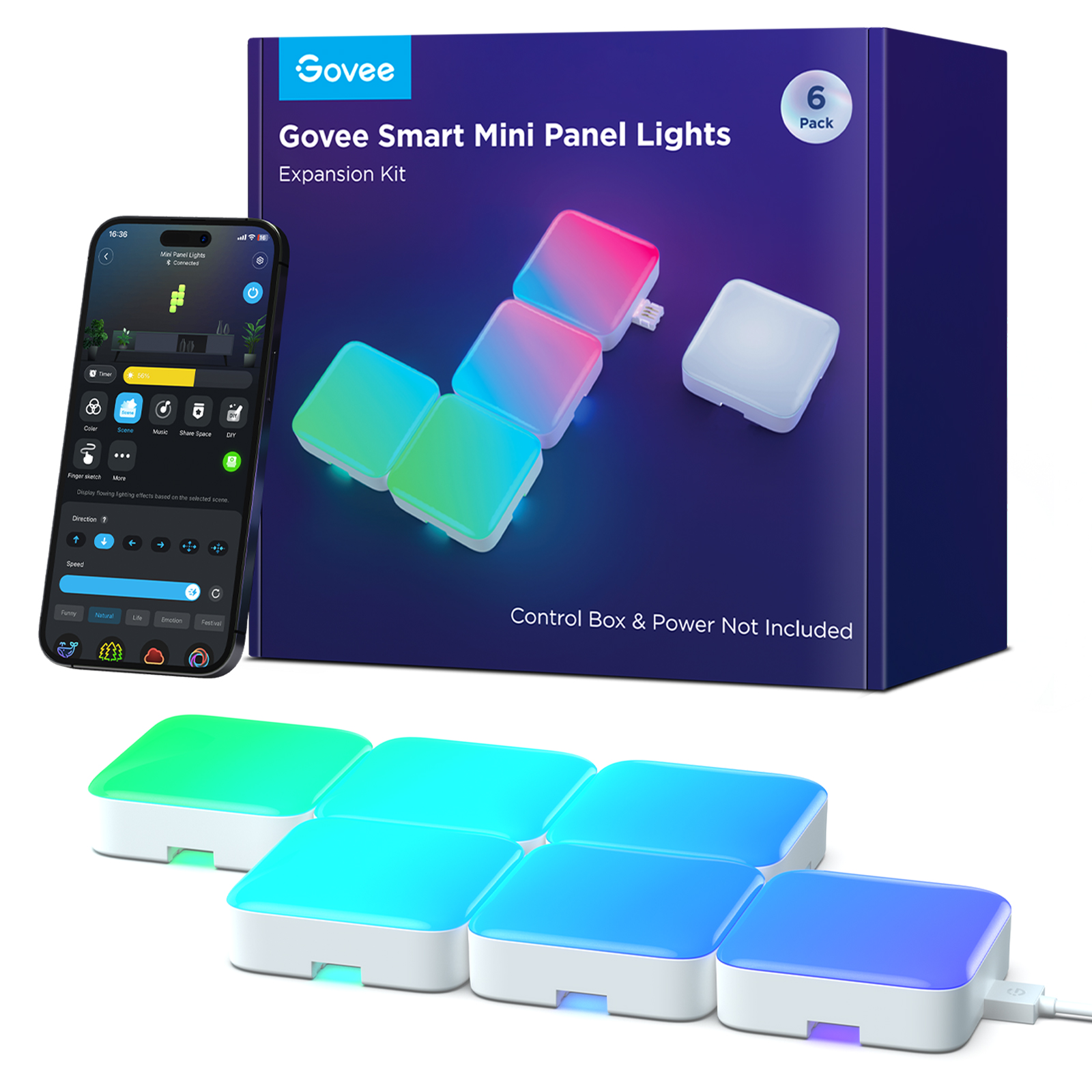 Govee - Smart Mini Panel Lights Extension 6-Pack – Utvid ditt smarte lysoppsett v:4894834