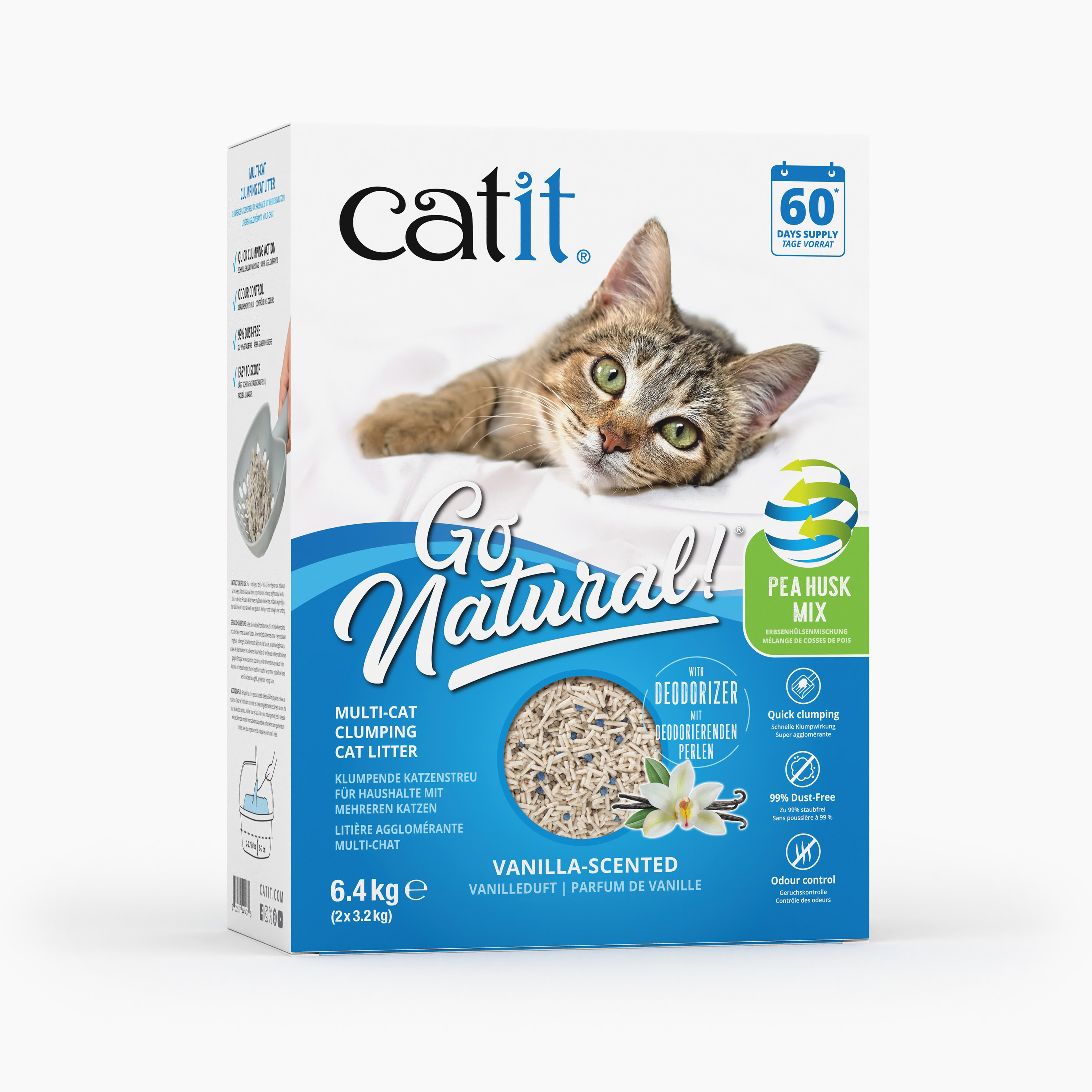 Catit – Go Natural! Pea Husk Multi-Cat Clumping Cat Litter, Vanilla Scent – Off-White – 6.4kg v:8844150